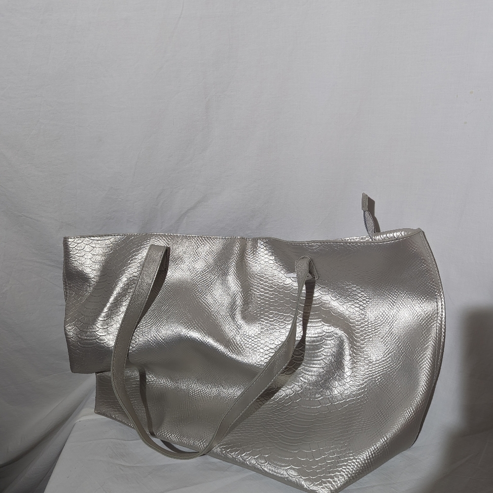 Silver Snake Print Tote